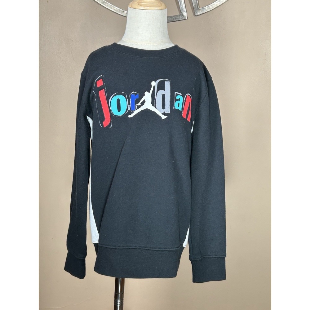 Air Jordan Sweatshirt Youth Large Black Pullover JumpMan Block Logo Boys 6-7 Yrs